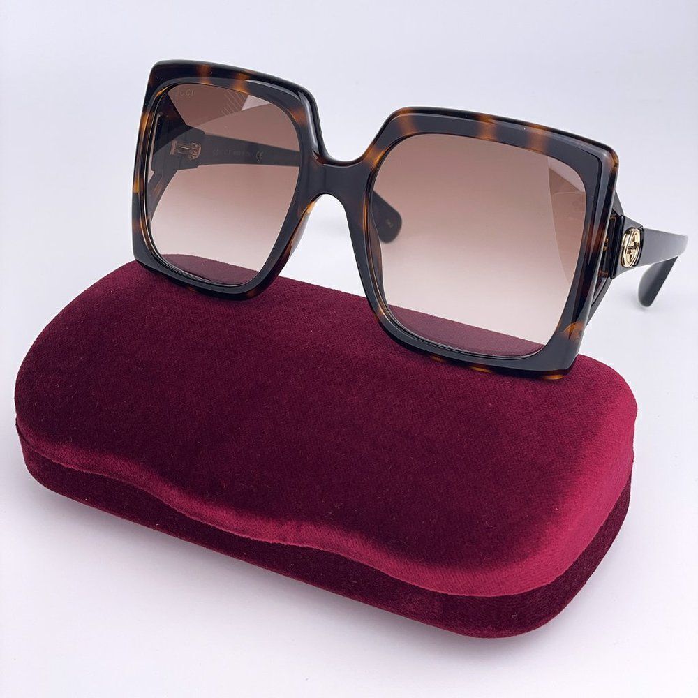 NEW Gucci GG0876S 002 Havana Brown Gradient Rectangle Women Sunglasses